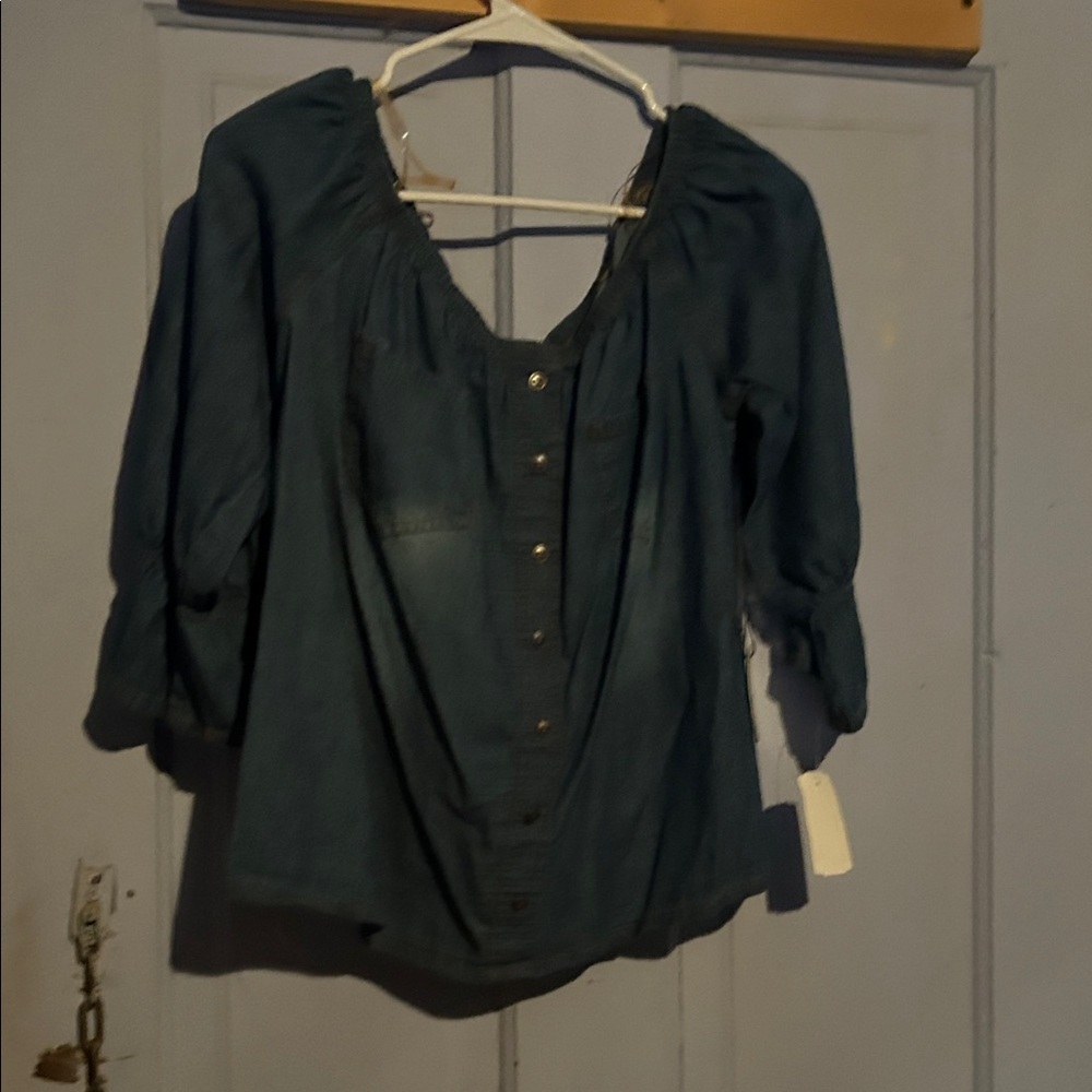 Women's Blue Button-Up Top